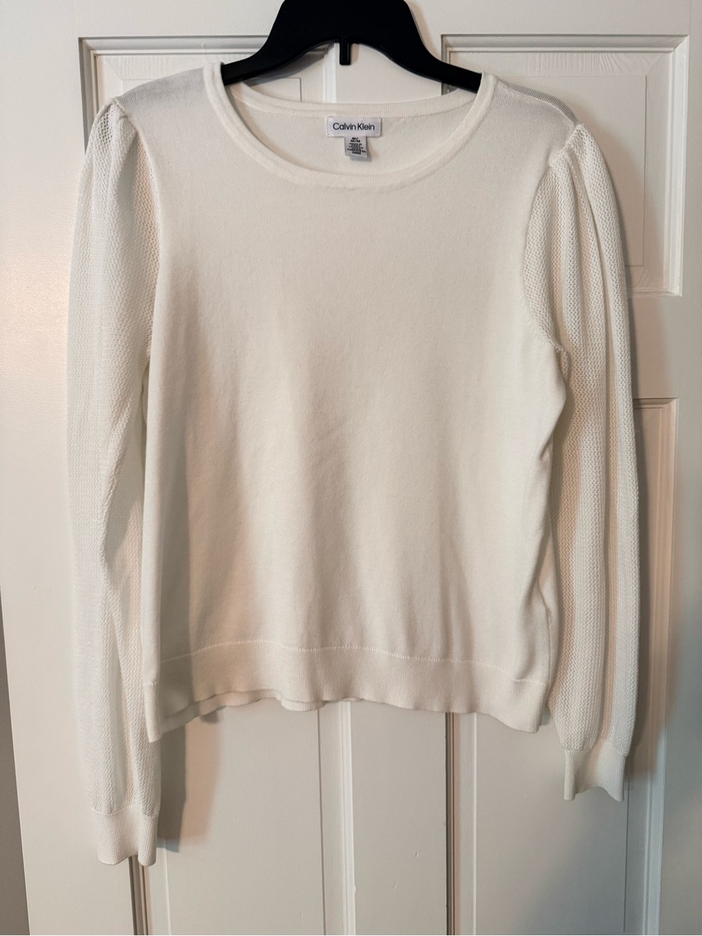 Calvin Klein Women’s Crewneck Sweater with Textured Sleeves